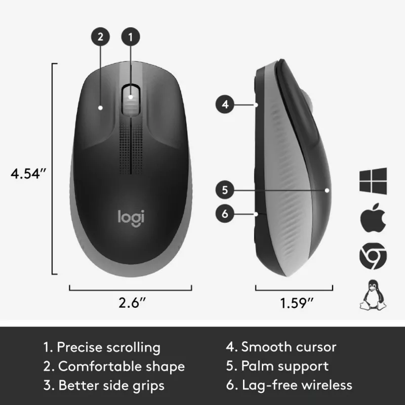 Rato sem fios LOGITECH M190 Full-Size cinzento meia-noite