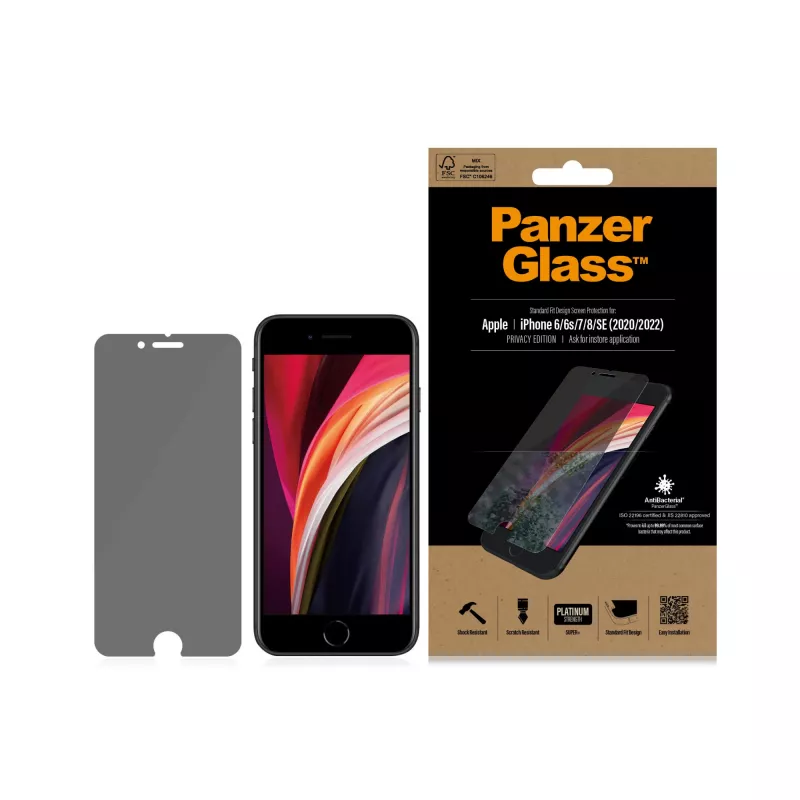 Protetor de ecrã de privacidade PanzerGlass ® iPhone SE (2020/2022) | 8 | 7 | 6 | 6s | Standard Fit