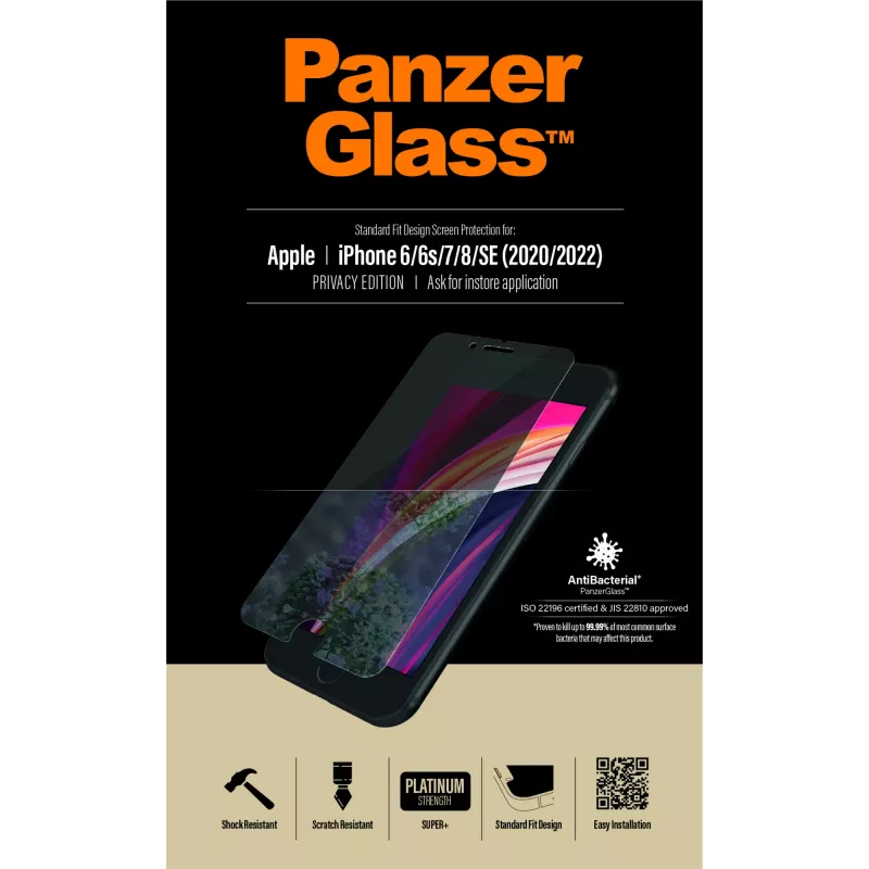 Protetor de ecrã de privacidade PanzerGlass ® iPhone SE (2020/2022) | 8 | 7 | 6 | 6s | Standard Fit
