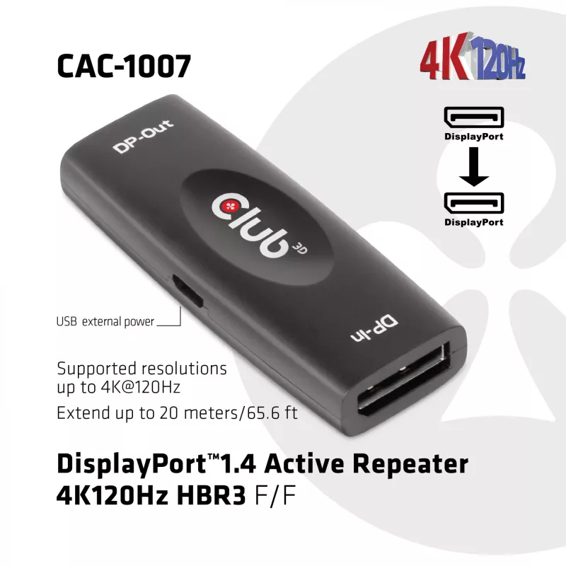 Repetidor ativo DisplayPort CLUB3D CAC-1007 4K120Hz HBR3