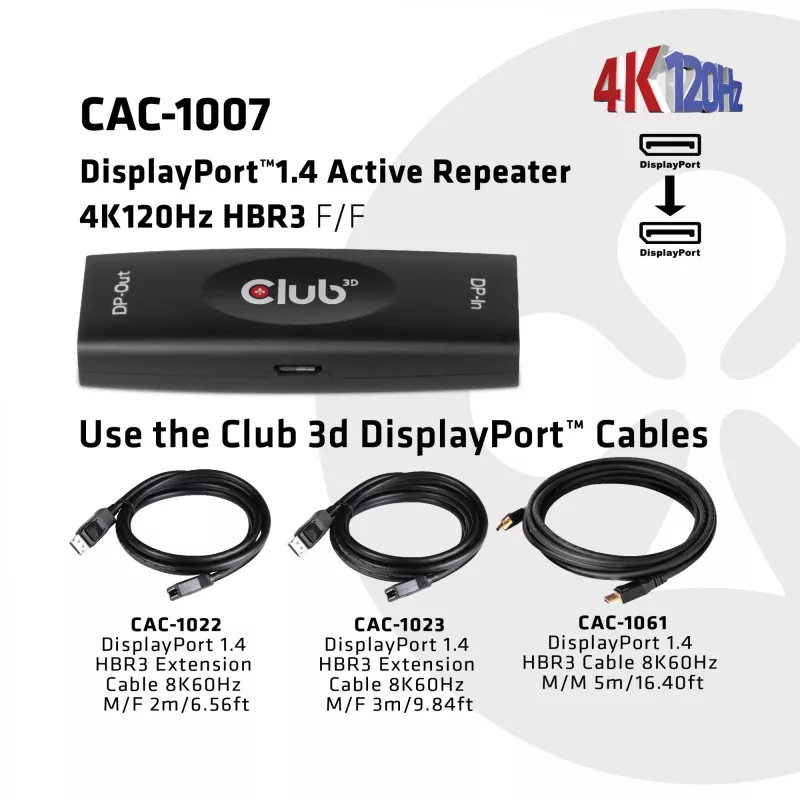 Repetidor ativo DisplayPort CLUB3D CAC-1007 4K120Hz HBR3