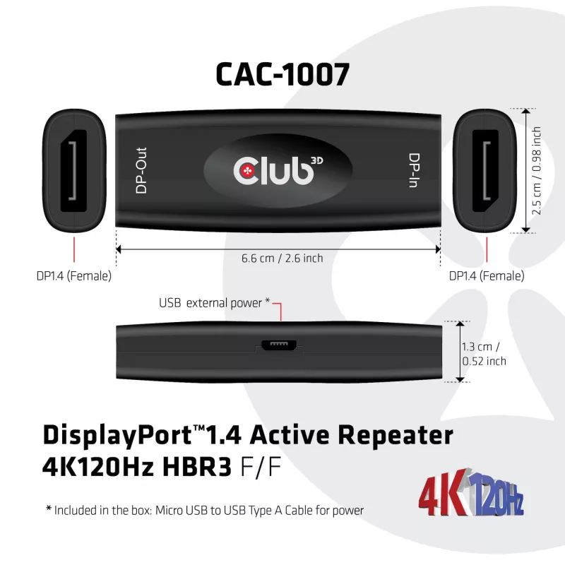 Repetidor ativo DisplayPort CLUB3D CAC-1007 4K120Hz HBR3