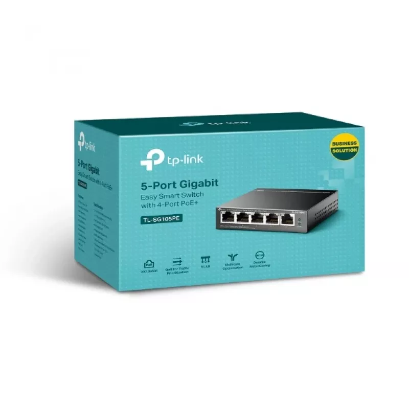 Switch TP-Link 5 portas Gigabit Easy Smart PoE com 4 portas PoE+