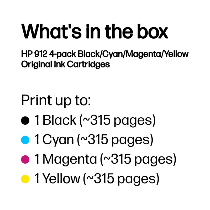 HP 912 pack de 4 preto/ciano/magenta/amarelo tinteiros originais