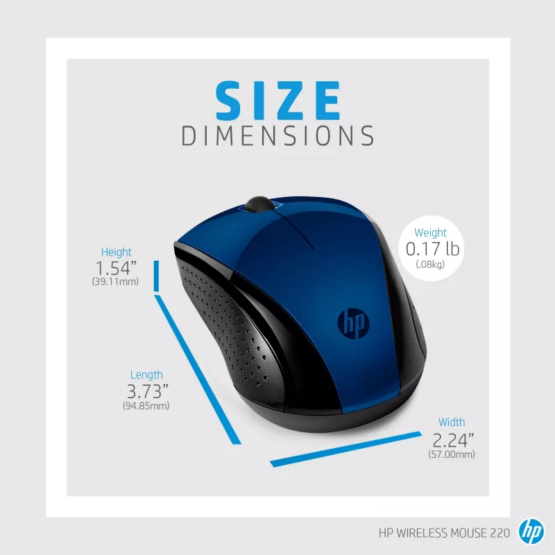 Rato sem fios HP 220 (Lumiere Blue), ambidestro, RF Wireless, azul