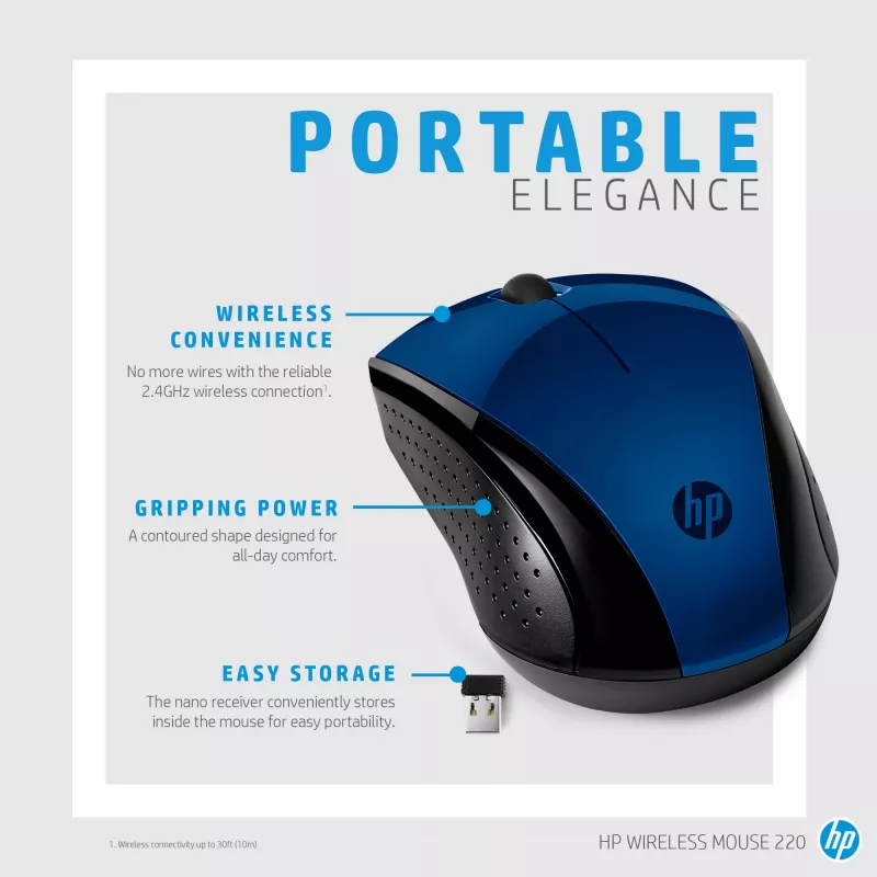 Rato sem fios HP 220 (Lumiere Blue), ambidestro, RF Wireless, azul