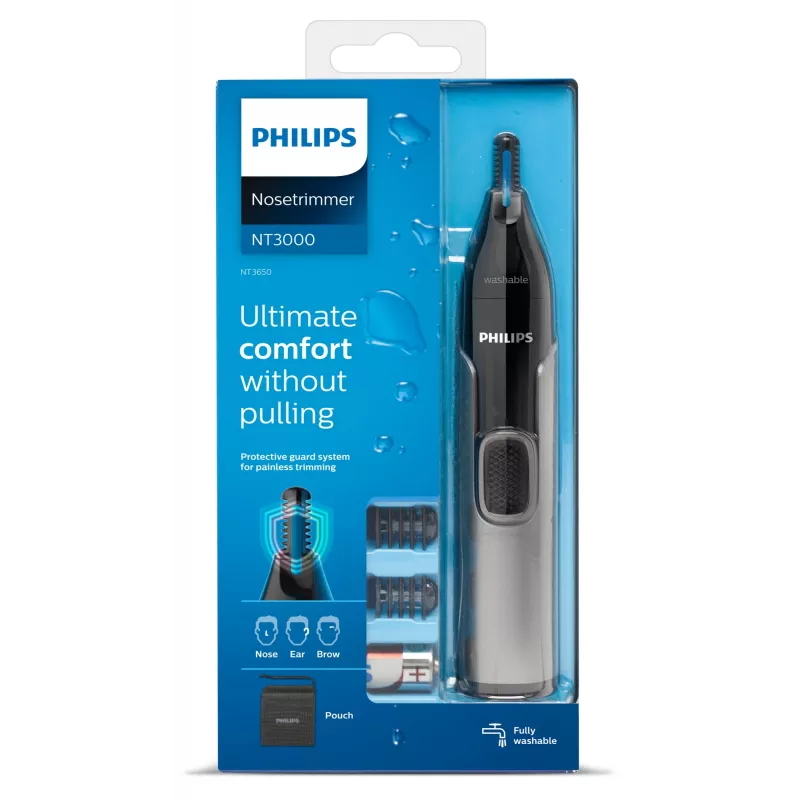 Aparador de nariz Philips Série 3000 NT3650/16 aparador lavável de nariz, orelhas e sobrancelhas com 2 acessórios de pente