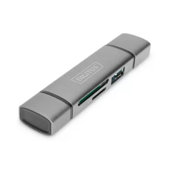 Hub leitor de cartões combo DIGITUS (USB-C+USB 3.0) 1x SD, 1x MicroSD, 1x USB 3.0, cinzento