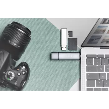 Hub leitor de cartões combo DIGITUS (USB-C+USB 3.0) 1x SD, 1x MicroSD, 1x USB 3.0, cinzento