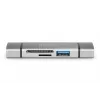 Hub leitor de cartões combo DIGITUS (USB-C+USB 3.0) 1x SD, 1x MicroSD, 1x USB 3.0, cinzento