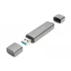 Hub leitor de cartões combo DIGITUS (USB-C+USB 3.0) 1x SD, 1x MicroSD, 1x USB 3.0, cinzento