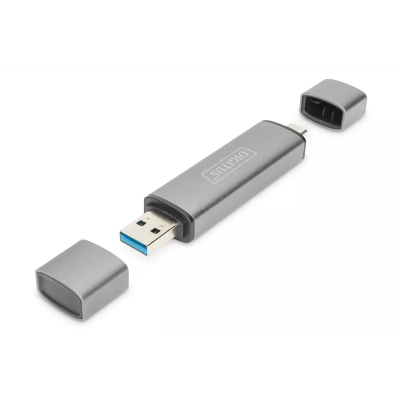 Hub leitor de cartões combo DIGITUS (USB-C+USB 3.0) 1x SD, 1x MicroSD, 1x USB 3.0, cinzento