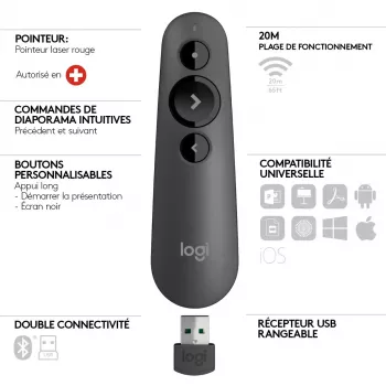 Comando de apresentação laser LOGITECH R500s graphite