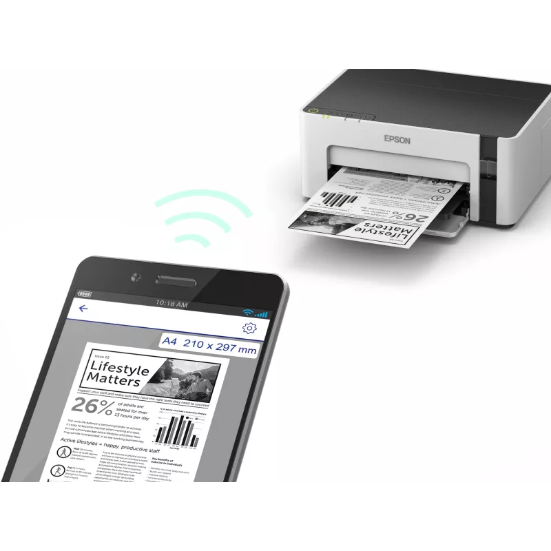 Impressora de jato de tinta Epson EcoTank ET-M1120 — monocromática, A4, 1440x720 DPI, Wi‑Fi, depósito de tinta recarregável
