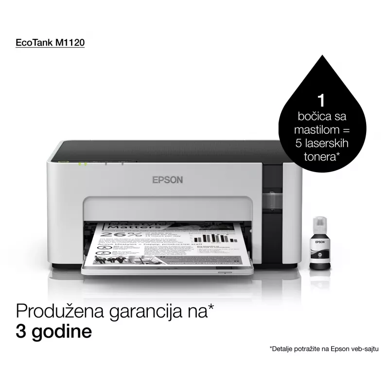 Impressora de jato de tinta Epson EcoTank ET-M1120 — monocromática, A4, 1440x720 DPI, Wi‑Fi, depósito de tinta recarregável