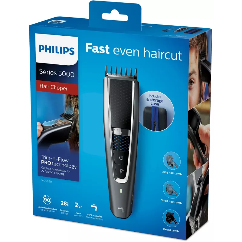 Philips Série 5000 HC5650/15 máquina de cortar cabelo, com ou sem fio, 28 níveis de comprimento, cinzento/prateado