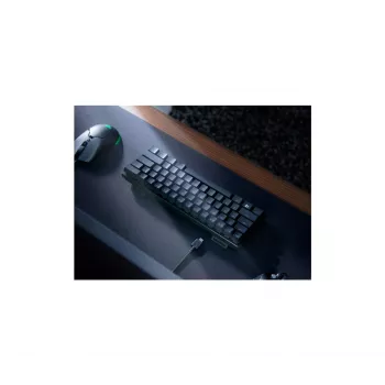Teclado mecânico gaming Razer Huntsman Mini, fator de forma mini, QWERTY US International, interruptores óticos, com fio USB, preto