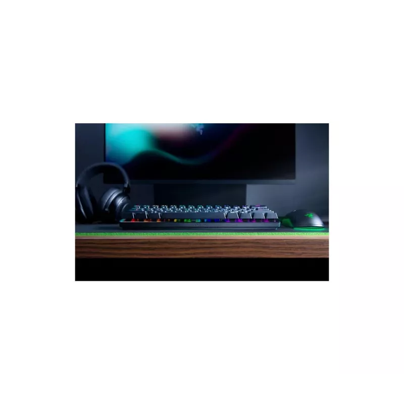 Teclado mecânico gaming Razer Huntsman Mini, fator de forma mini, QWERTY US International, interruptores óticos, com fio USB, preto