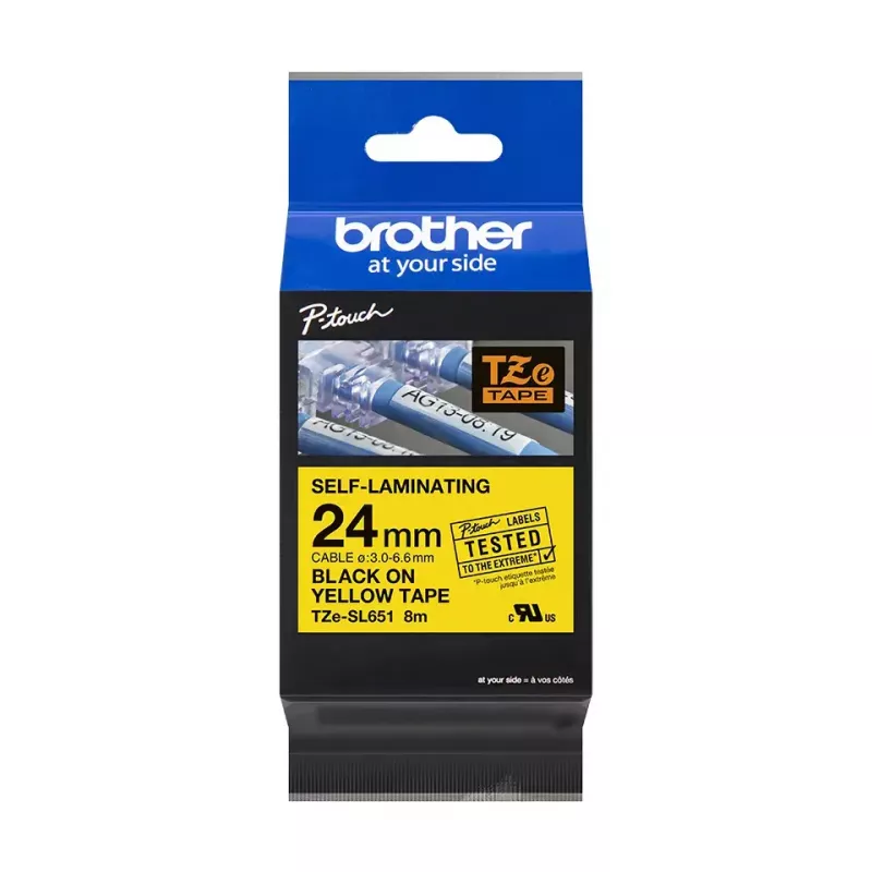 Fita de etiquetas Brother TZE-SL651 preto sobre dourado