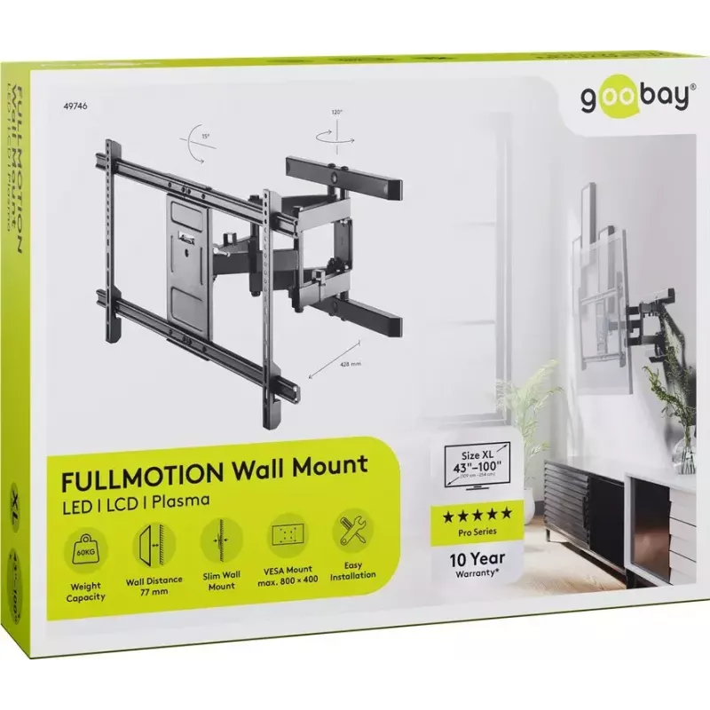 Suporte de parede para TV Goobay Pro FULLMOTION (XL) 60 kg 43–100 polegadas