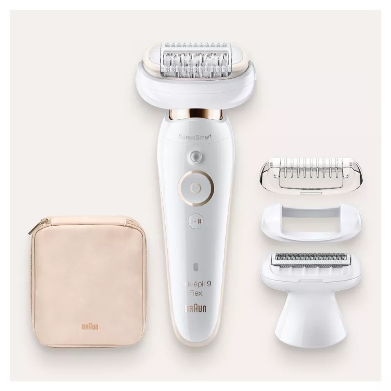 Depiladora BRAUN Silk-epil 9 Flex SES9002 — 40 minutos de autonomia, molhado e seco, 40 pinças, 2 velocidades, branco/dourado