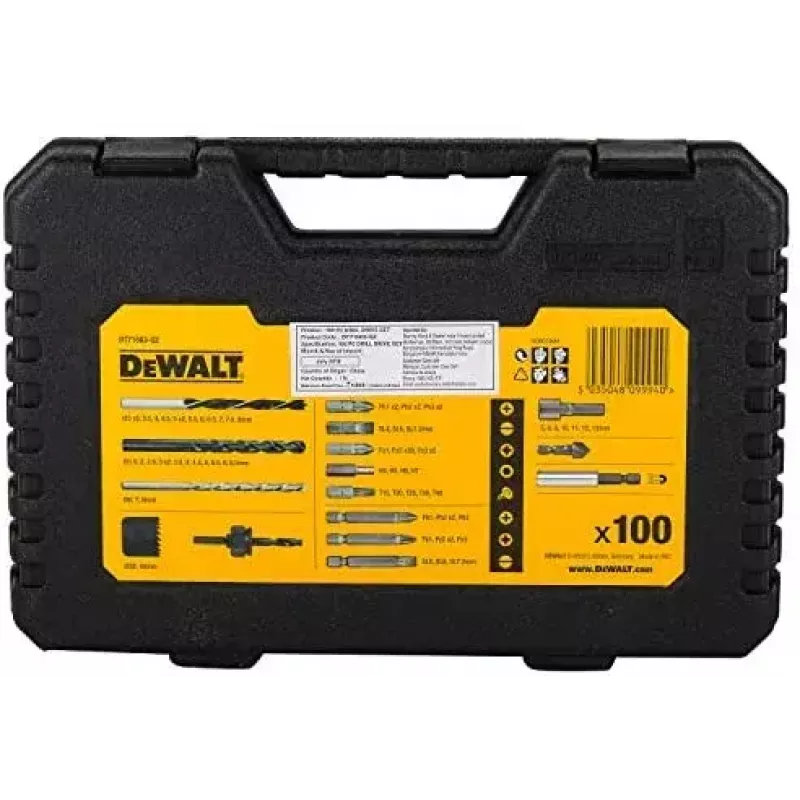 DeWALT DT71563 conjunto de pontas de aparafusar, brocas e serras de copo, 100 peças