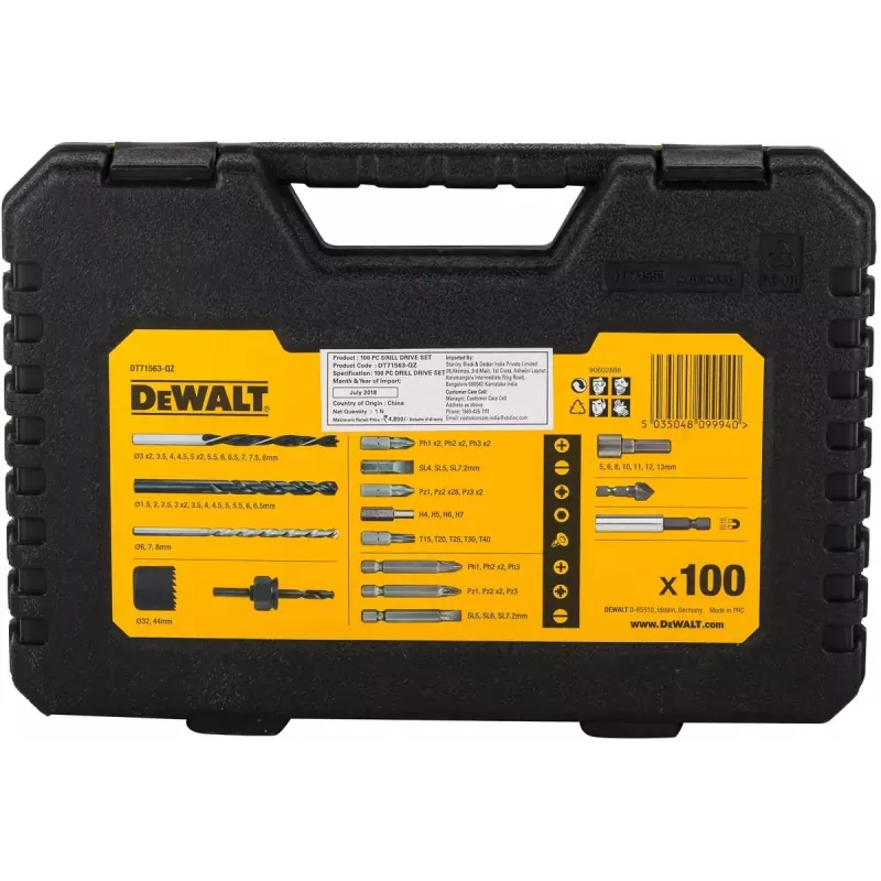 DeWALT DT71563 conjunto de pontas de aparafusar, brocas e serras de copo, 100 peças