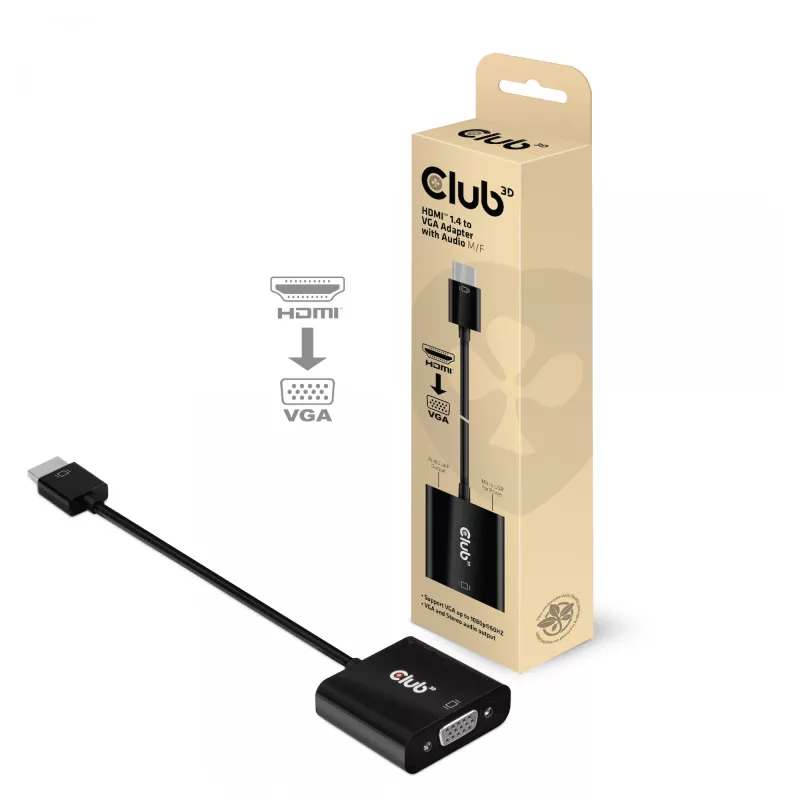 Adaptador de cabo de vídeo CLUB3D CAC-1302 0,5 m HDMI tipo A (Standard) VGA (D-Sub) preto