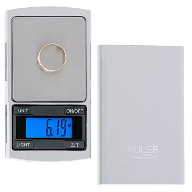 Balança de precisão Adler AD 3168, capacidade 100 g, precisão 0.01 g, prateada, portátil