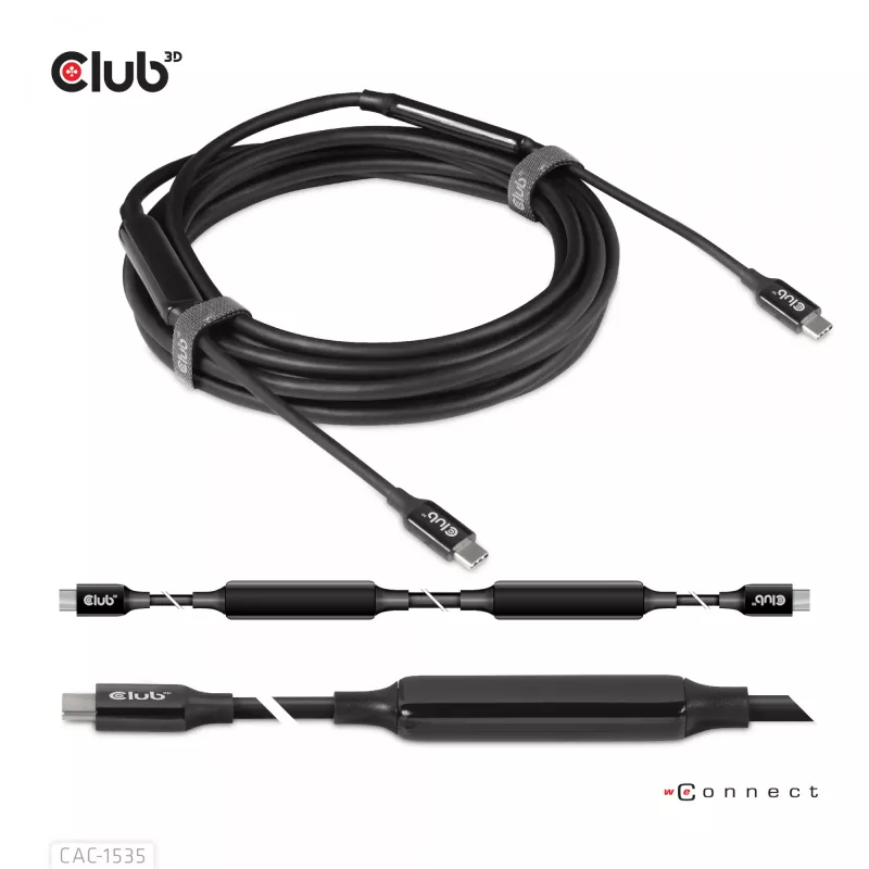CLUB3D Cabo USB 3.2 Gen2 Type C para C Ativo Bidirecional 8K60Hz M/M 5m/16.4ft