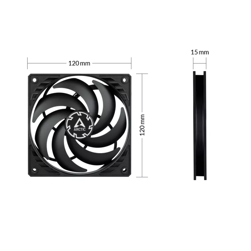 ARCTIC P12 Slim PWM PST Ventoinha de 120 mm otimizada para pressão com cabo Y integrado