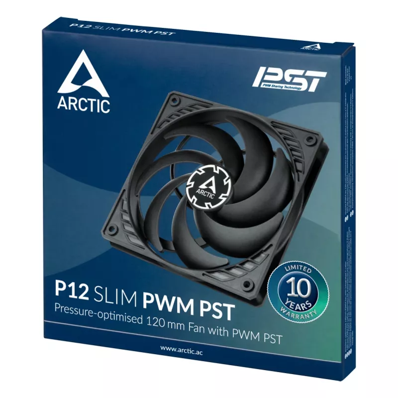 ARCTIC P12 Slim PWM PST Ventoinha de 120 mm otimizada para pressão com cabo Y integrado