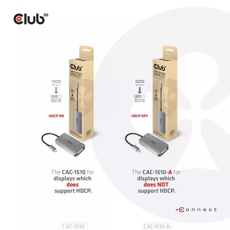 Adaptador ativo CLUB3D USB3.2 Gen1 Type-C para Dual Link DVI-D HDCP OFF M/F para Apple Cinema Displays