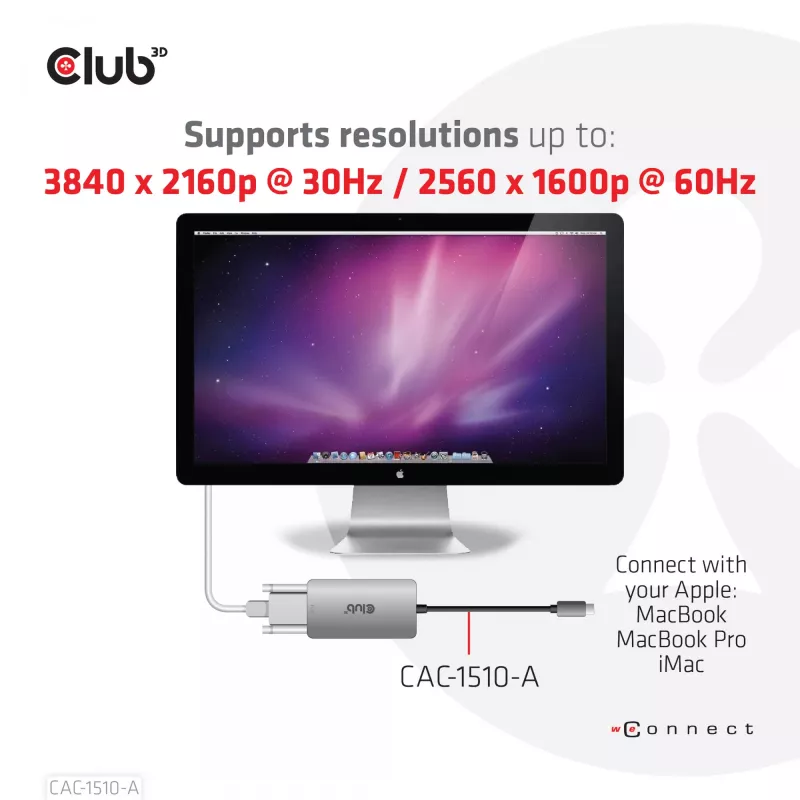 Adaptador ativo CLUB3D USB3.2 Gen1 Type-C para Dual Link DVI-D HDCP OFF M/F para Apple Cinema Displays