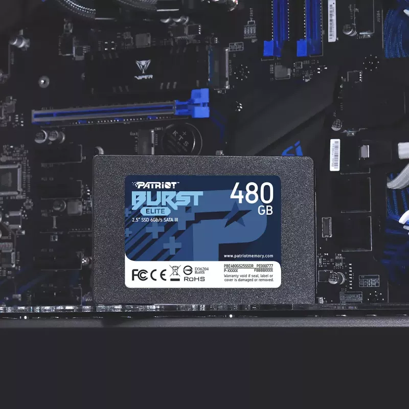 SSD SATA de 2,5 polegadas PATRIOT Burst Elite 480 GB — 450 MB/s leitura, 320 MB/s escrita, 2,5 polegadas SATA III, 7 mm