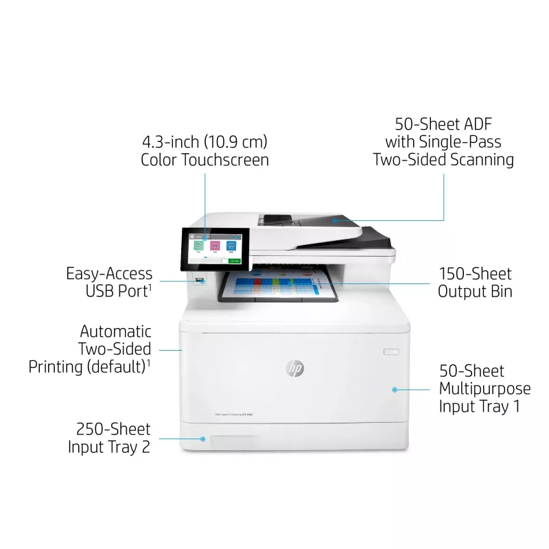 HP LaserJet Enterprise MFP M480f cor, laser, impressão a cores, 600 x 600 DPI, A4, impressão direta, branco, preto