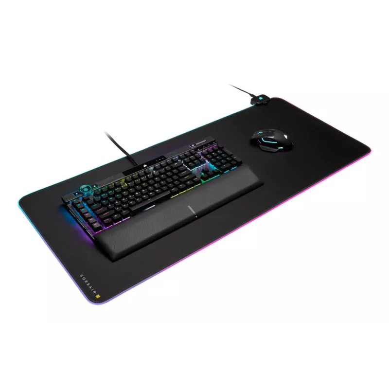 Tapete de rato gaming CORSAIR MM700 RGB — 930×400 mm, 4 mm de espessura, base de borracha, retroiluminação LED alimentada por USB, preto