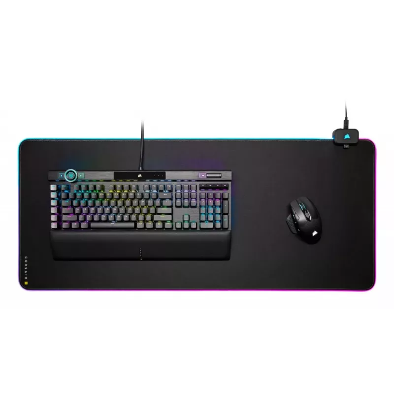 Tapete de rato gaming CORSAIR MM700 RGB — 930×400 mm, 4 mm de espessura, base de borracha, retroiluminação LED alimentada por USB, preto