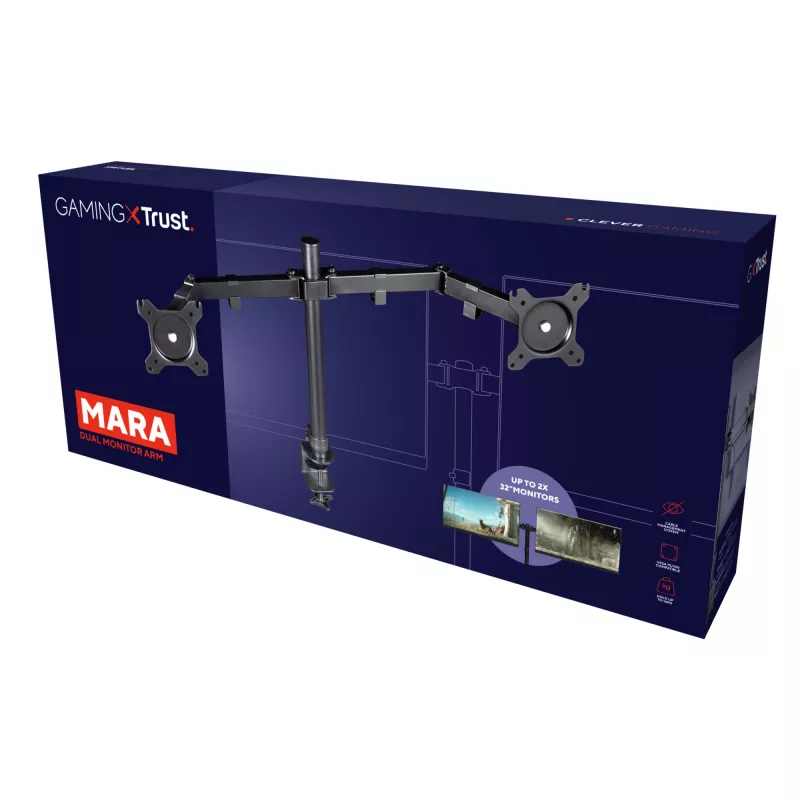 Braço para dois monitores Trust GXT 1120 Mara 81.3 cm (32 polegadas) secretária preto