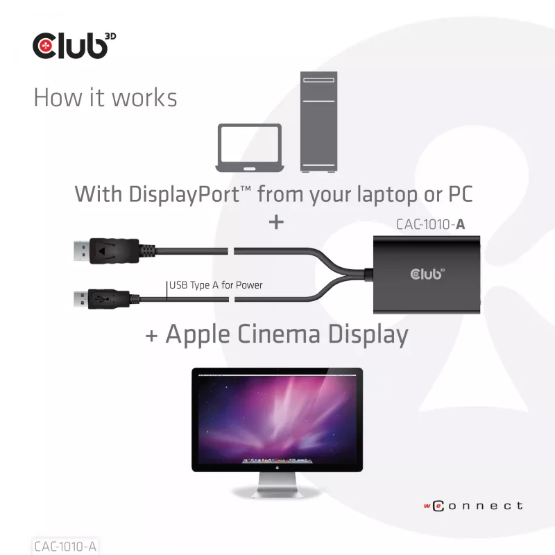 Club 3D CAC-1010-A adaptador ativo de DisplayPort para Dual Link DVI-D, DisplayPort 1.2a, alimentado por USB, HDCP OFF, 0,6 m, preto