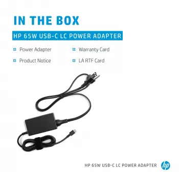 Fonte de alimentação HP 65W USB-C LC, portátil, interior, 65 W, AC-to-DC, HP, Business