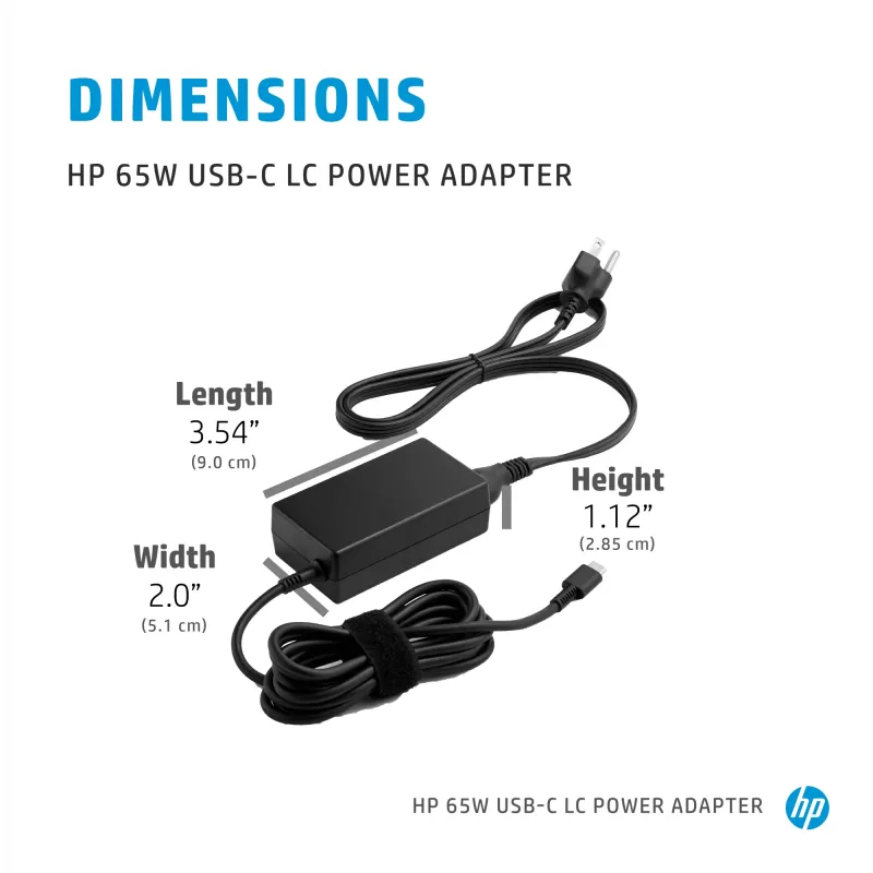 Fonte de alimentação HP 65W USB-C LC, portátil, interior, 65 W, AC-to-DC, HP, Business