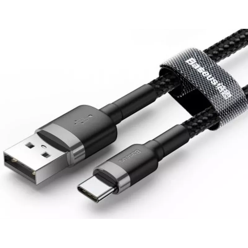 Cabo de carregamento rápido BASEUS Cafule entrançado - USB Type-A para Type-C 2A - 3m - cinzento/preto (nylon)