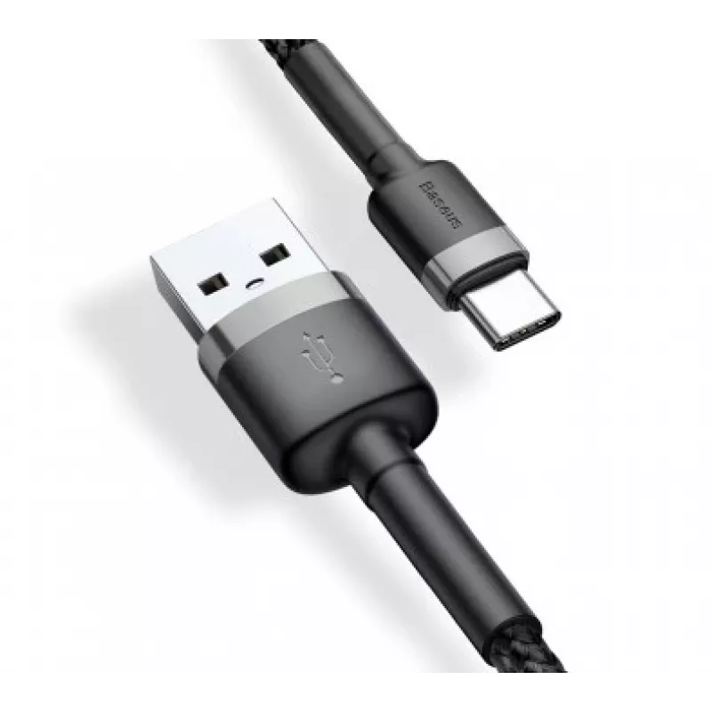 Cabo de carregamento rápido BASEUS Cafule entrançado - USB Type-A para Type-C 2A - 3m - cinzento/preto (nylon)