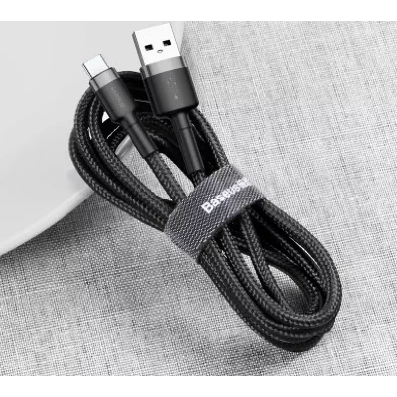 Cabo de carregamento rápido BASEUS Cafule entrançado - USB Type-A para Type-C 2A - 3m - cinzento/preto (nylon)