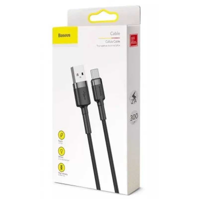 Cabo de carregamento rápido BASEUS Cafule entrançado - USB Type-A para Type-C 2A - 3m - cinzento/preto (nylon)