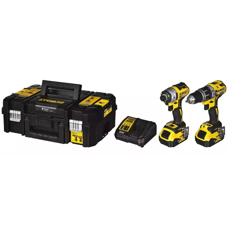 Conjunto de ferramentas combinadas a bateria DeWalt DCK266P2T — 18V, 2 baterias de 5.0Ah, aparafusadora de impacto e aparafusadora de impacto com percussão, carregador, mala