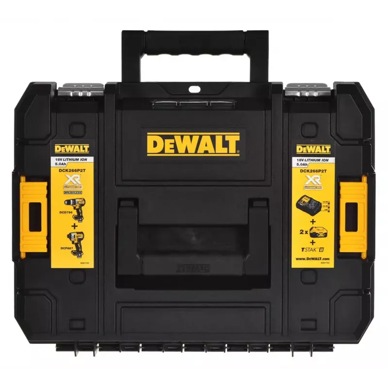 Conjunto de ferramentas combinadas a bateria DeWalt DCK266P2T — 18V, 2 baterias de 5.0Ah, aparafusadora de impacto e aparafusadora de impacto com percussão, carregador, mala