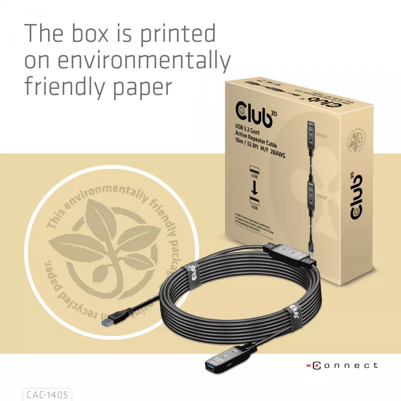 Cabo repetidor ativo CLUB3D USB 3.2 Gen1 10 m / 32.8ft M/F 28AWG