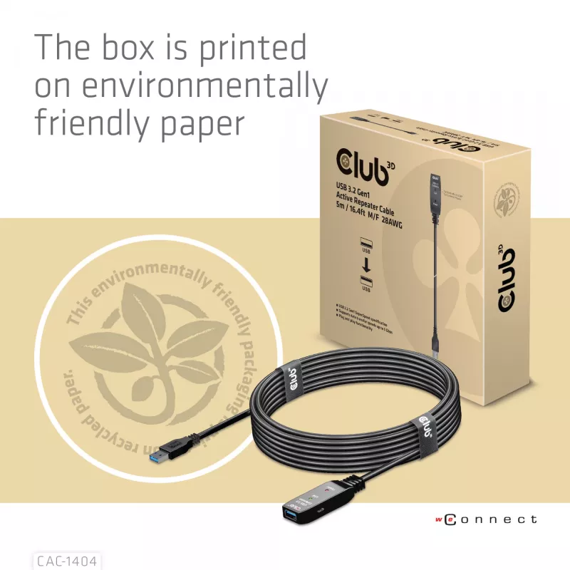 Cabo repetidor ativo CLUB3D USB 3.2 Gen1 5m/ 16.4 ft M/F 28AWG